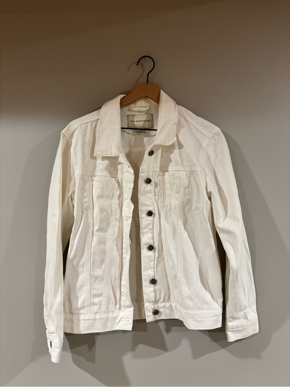 Pilcro and The Letterpress white denim jacket size small Anthropologie jacket